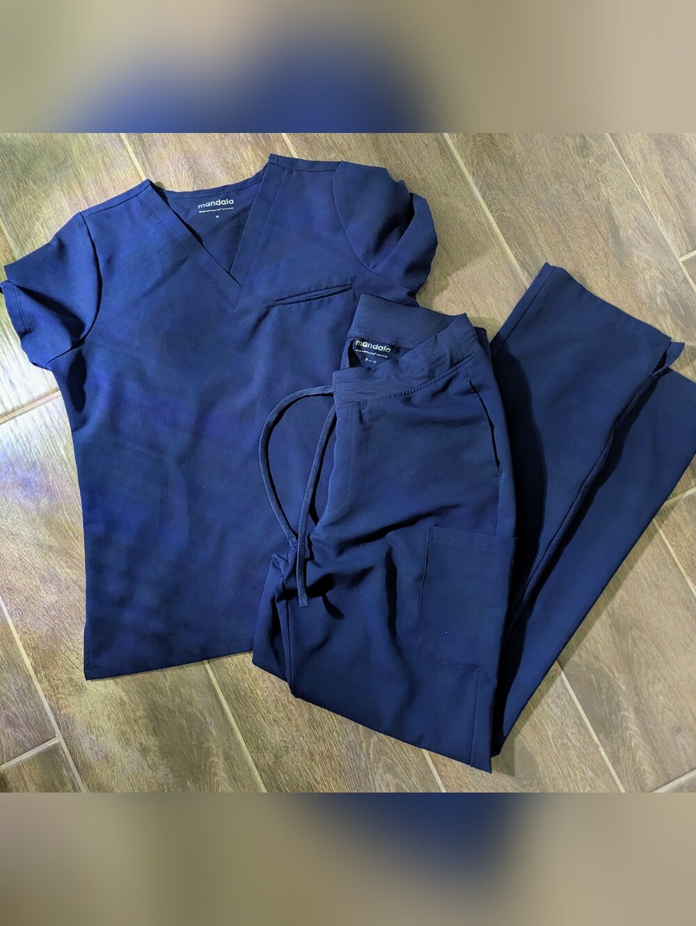 Mandala Women's Navy V-Neck Scrub Top and Pants